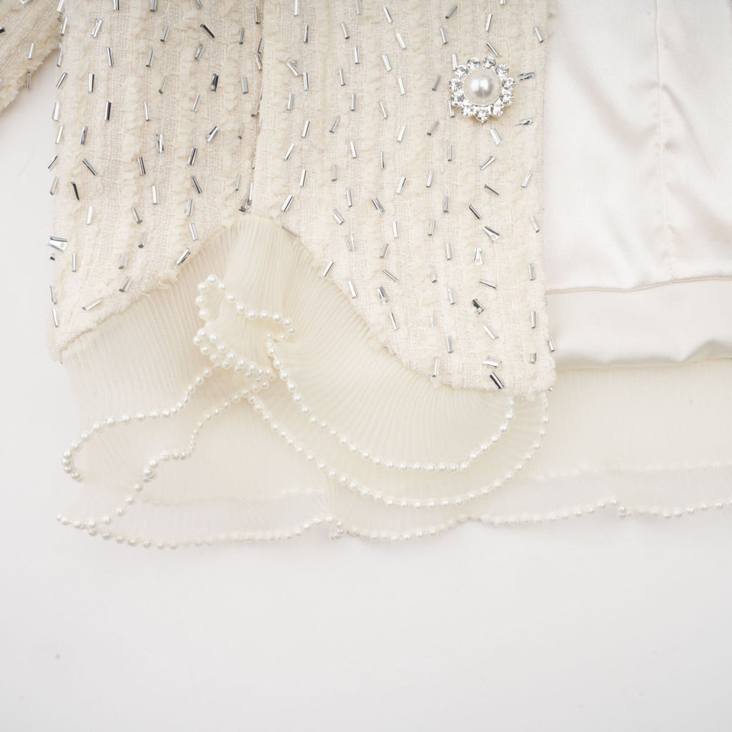 Lucille Jacket White Beaded Ruffle Cropped & Embellished