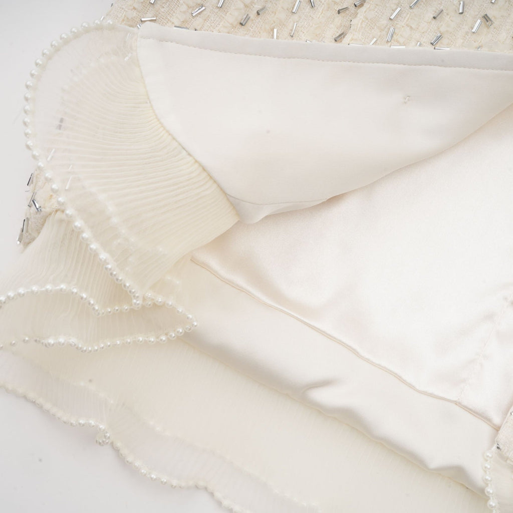 Lucille Jacket White Beaded Ruffle Cropped & Embellished