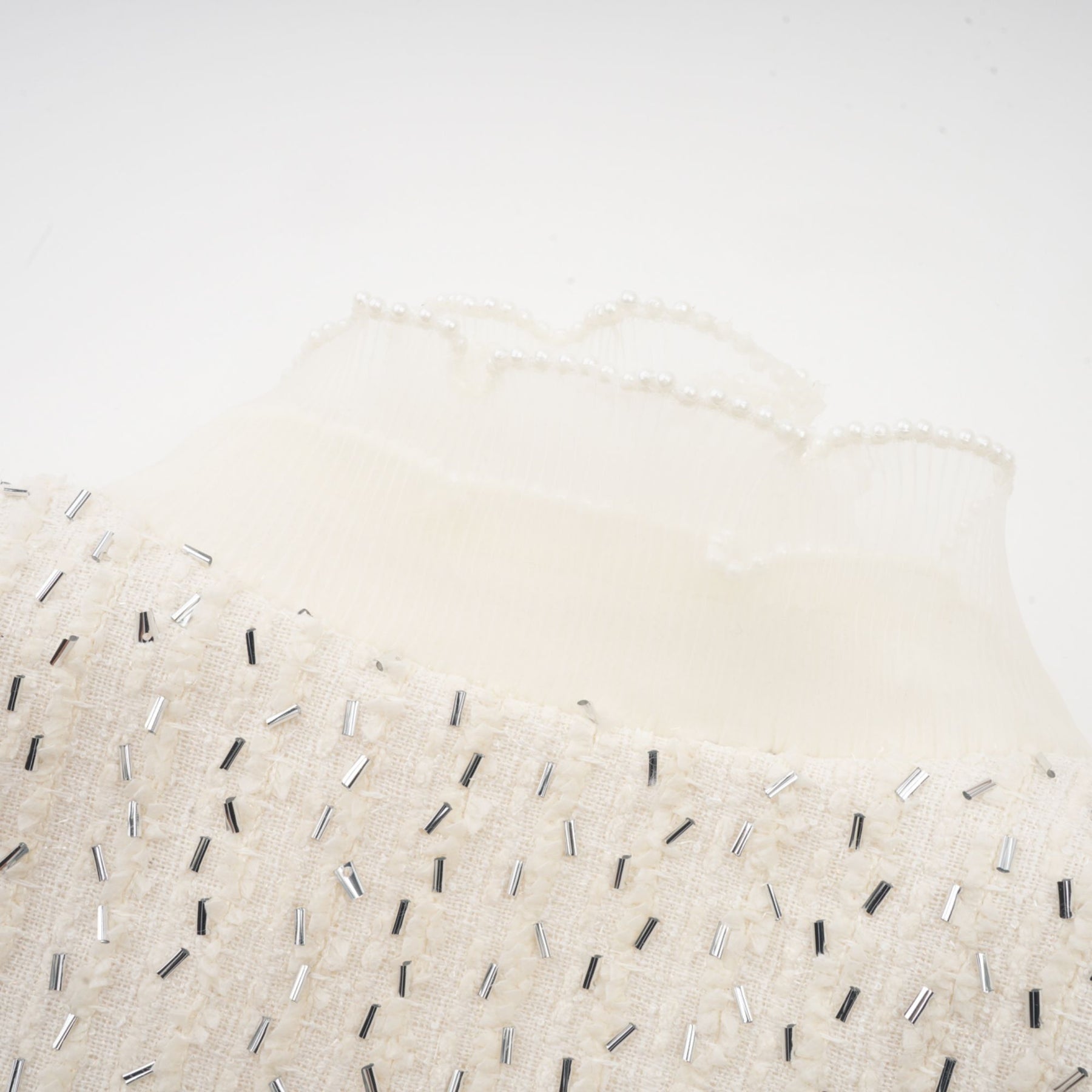 Lucille Jacket White Beaded Ruffle Cropped & Embellished