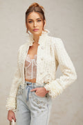 Lucille Jacket White Beaded Ruffle Cropped & Embellished