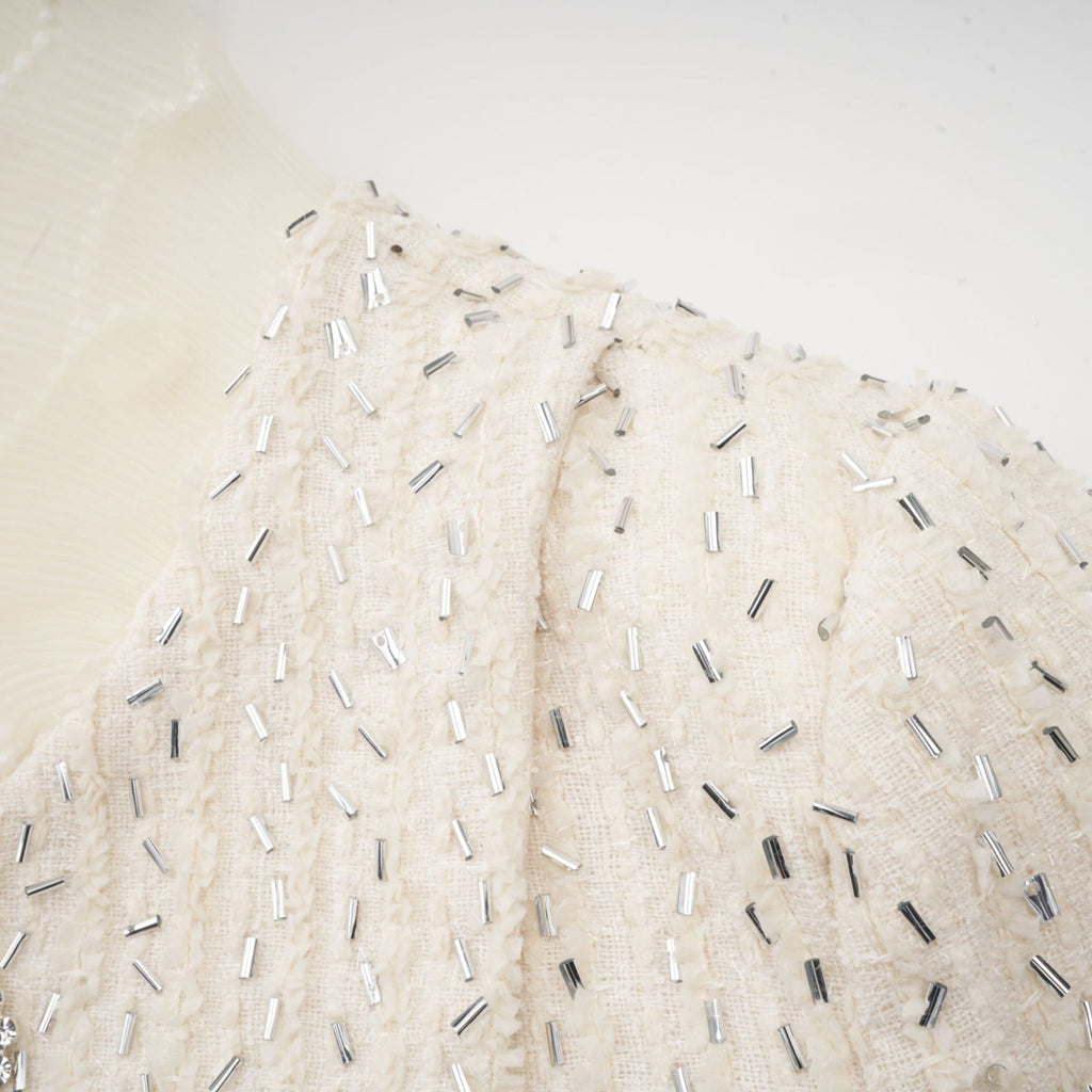 Lucille Jacket White Beaded Ruffle Cropped & Embellished