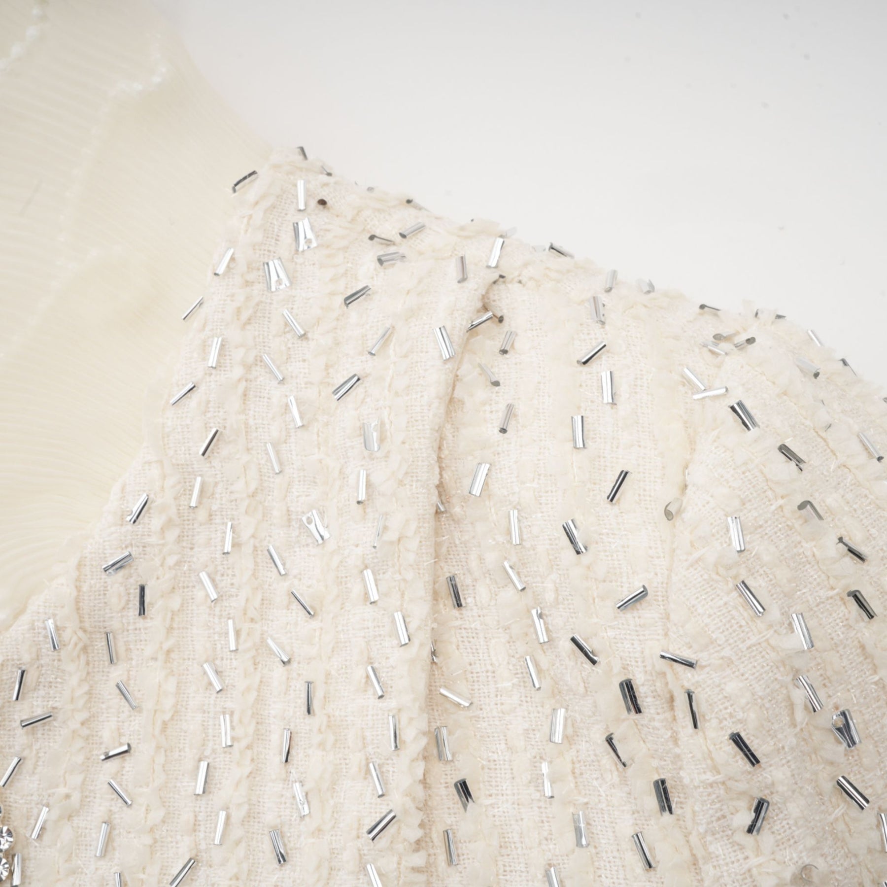 Lucille Jacket White Beaded Ruffle Cropped & Embellished