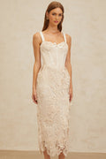 Lucille Midi Dress - Sweetheart Neckline - Boned Bodice - Cinched Waist - Corset Style - Rear Slit