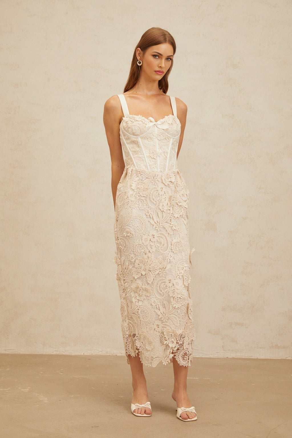 Lucille Midi Dress - Sweetheart Neckline - Boned Bodice - Cinched Waist - Corset Style - Rear Slit