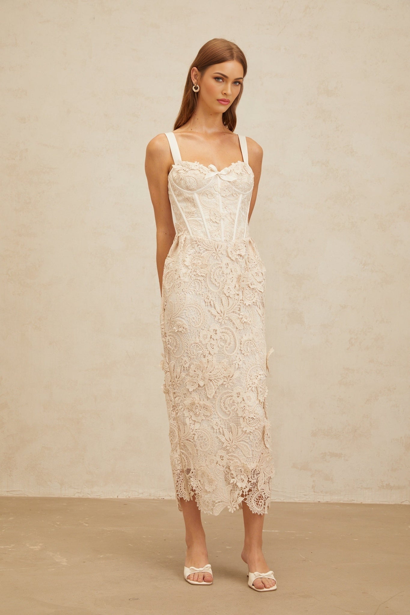 Lucille Midi Dress - Sweetheart Neckline - Boned Bodice - Cinched Waist - Corset Style - Rear Slit