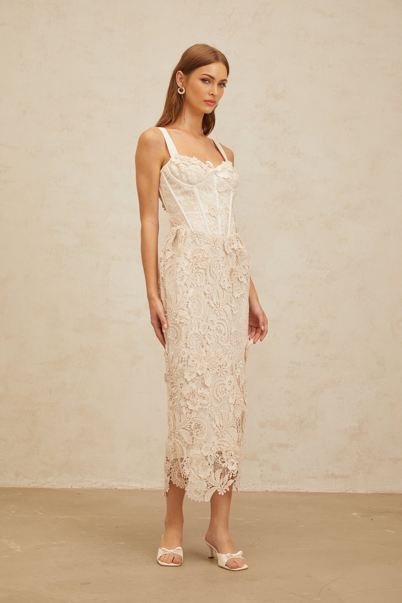 Lucille Midi Dress - Sweetheart Neckline - Boned Bodice - Cinched Waist - Corset Style - Rear Slit