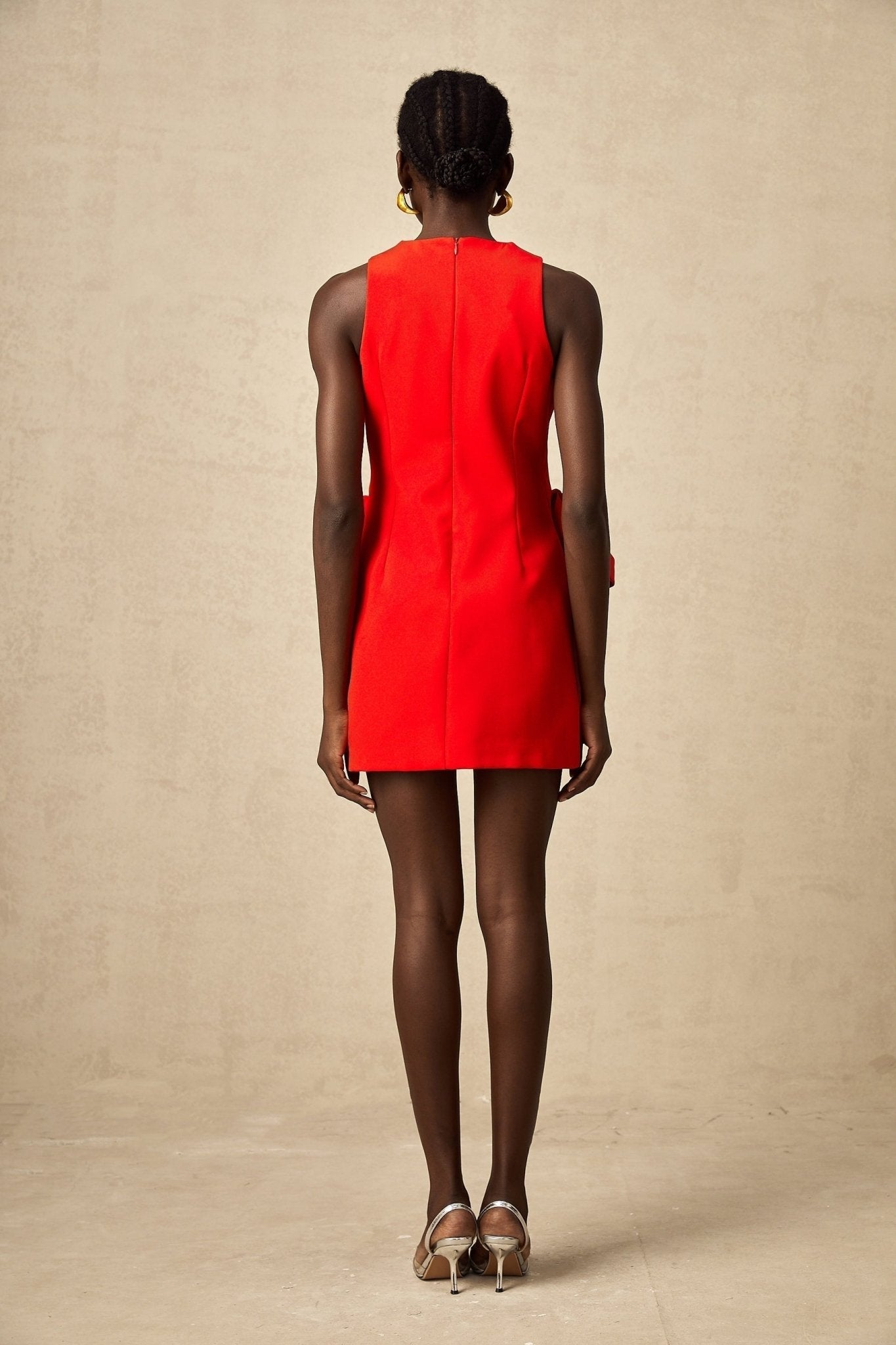 Lucille Mini Dress Red Sleeveless Bow Knot Thigh Length