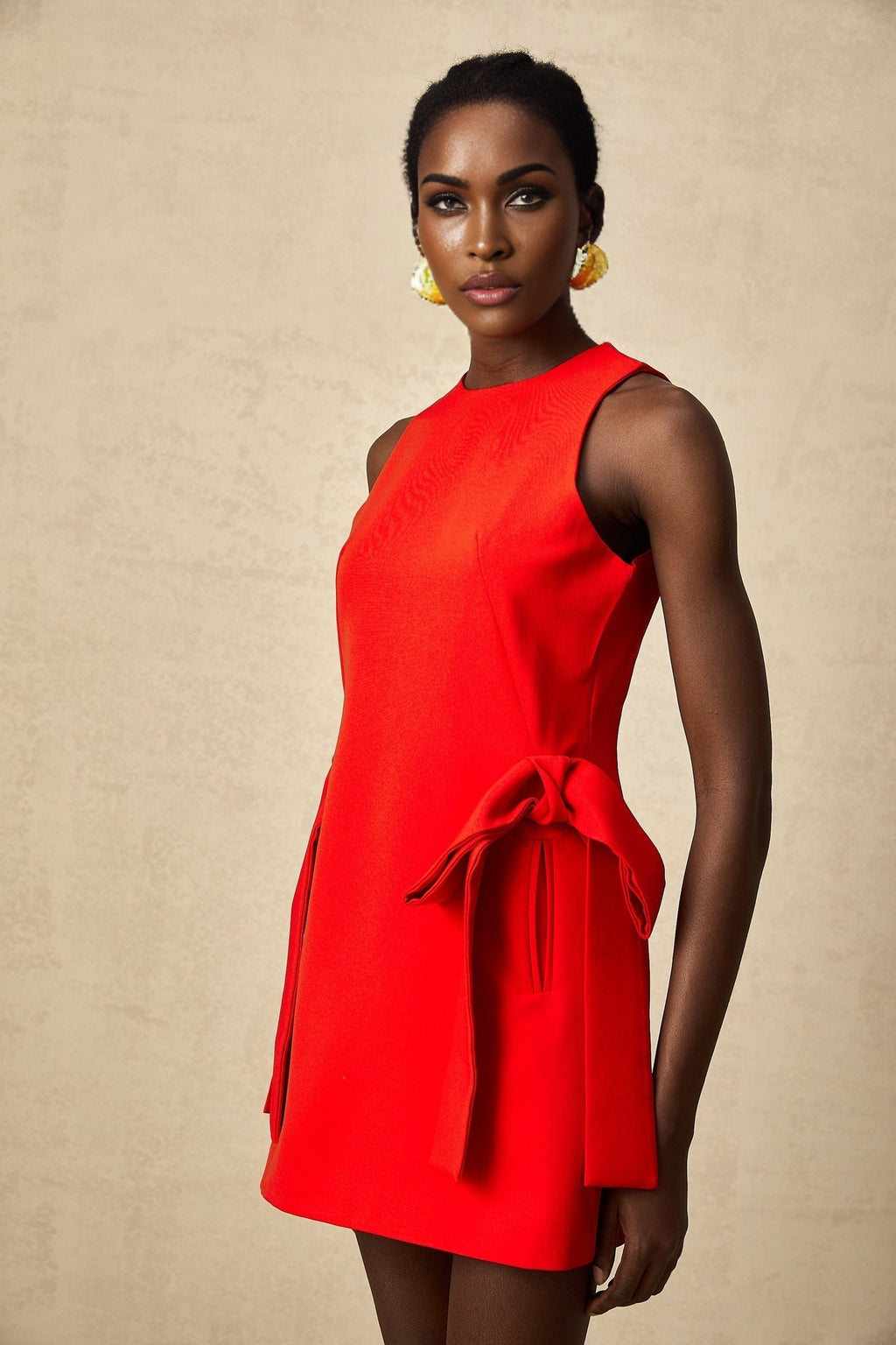 Lucille Mini Dress Red Sleeveless Bow Knot Thigh Length