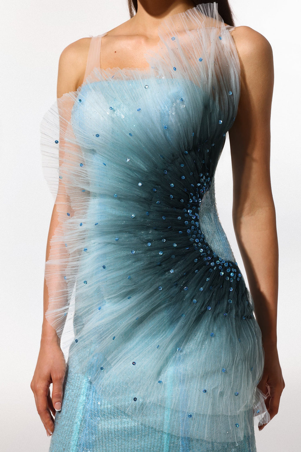 Lucy Blue Sleeveless Maxi Dress with Fish Tail Silhouette and Sequin Detailing