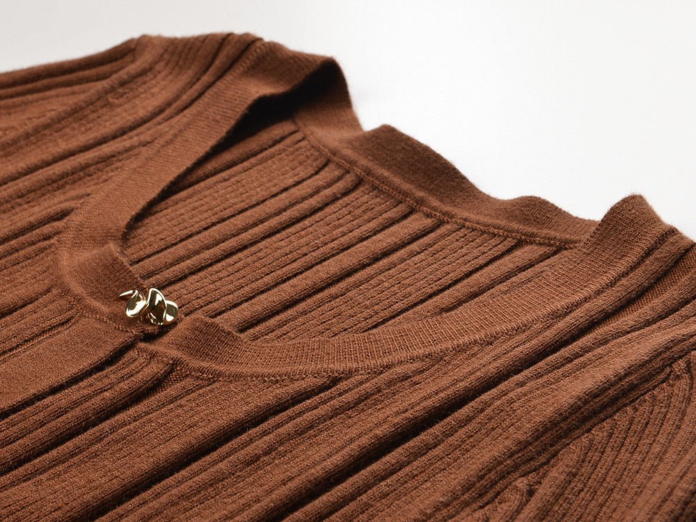 Lucy Dress - Long Fitted Silhouette - Button - Down Front - Ribbed Texture - Form - Fitting Accentuation