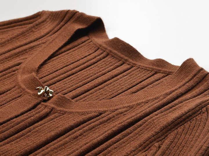 Lucy Dress - Long Fitted Silhouette - Button - Down Front - Ribbed Texture - Form - Fitting Accentuation