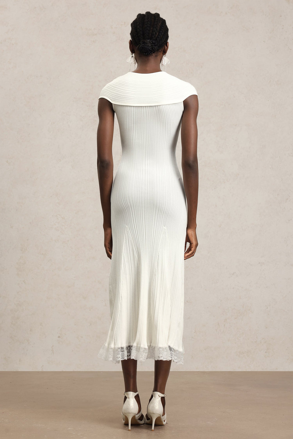 Lucy White Lace Detail Dress with Cut-Out Waist and Crossed Neckline