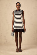 Ludovica Mini Dress Black White Striped Knit Ruffled Hem