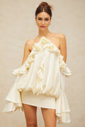Ludovica Mini Dress with Halterneck and Ruffled Detailing