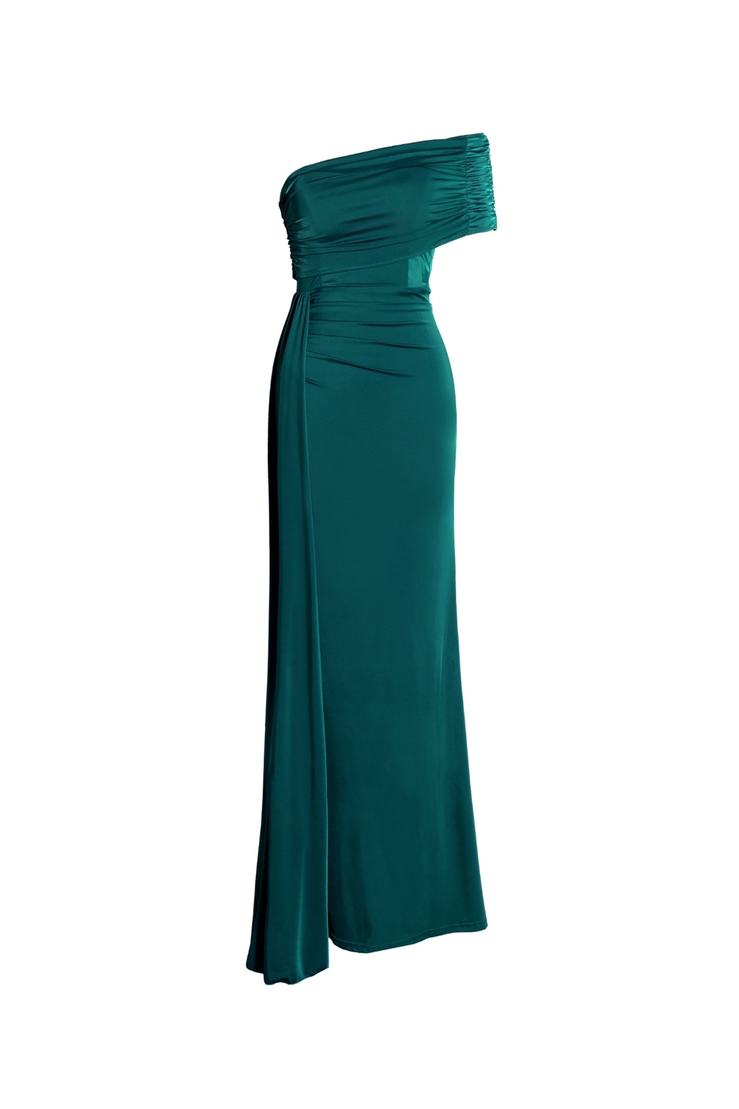 Luigia Teal One-Shoulder Maxi Dress Ruched Detailing Elegant Evening Wear