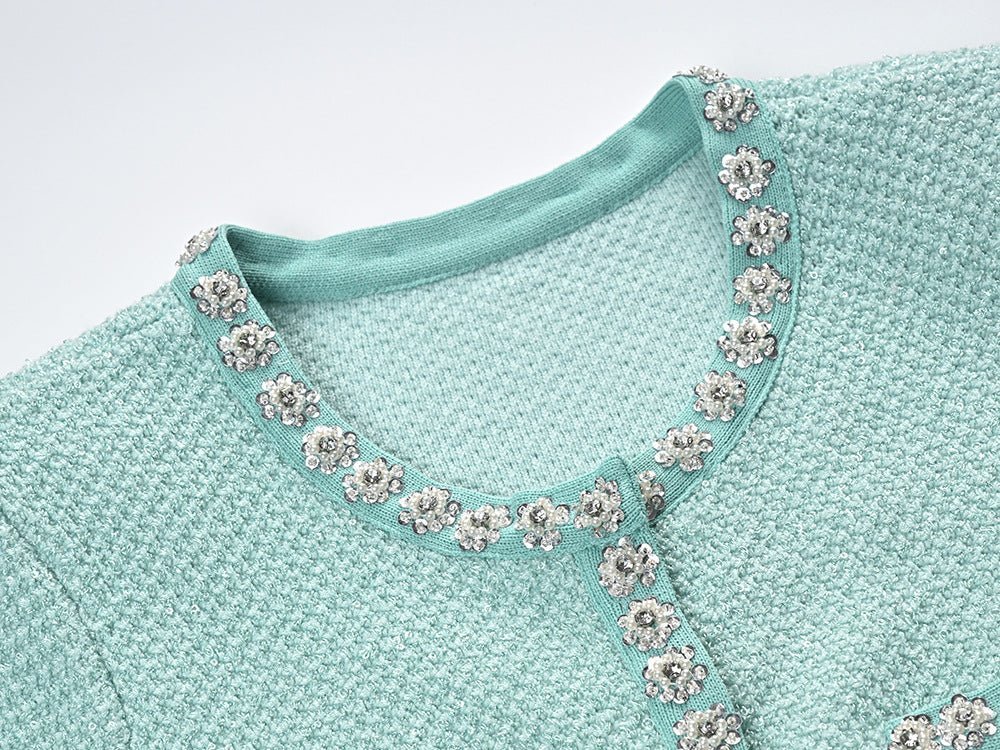 Luisa Dress - Tailored Fit With Flared Skirt - Classic and Sophisticated Style - Textured Fabric - Decorative Buttons