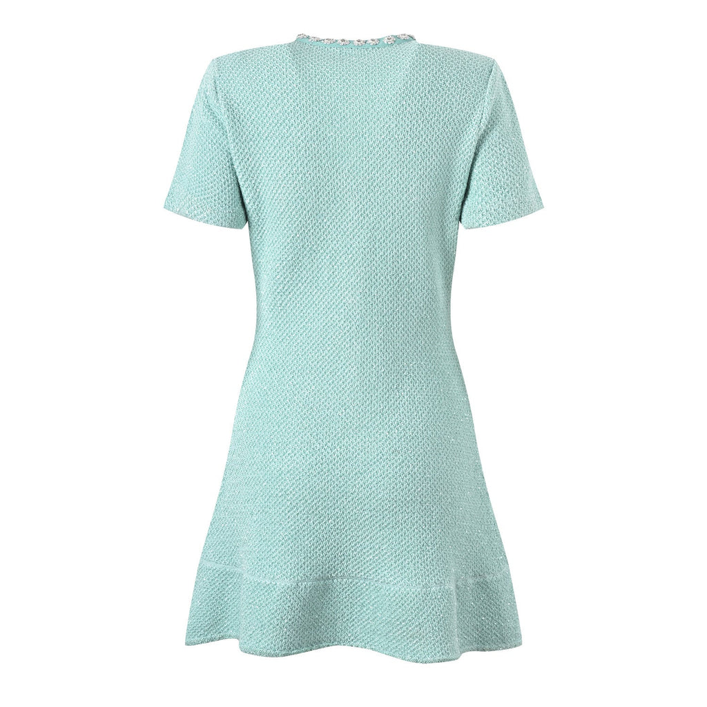 Luisa Dress - Tailored Fit With Flared Skirt - Classic and Sophisticated Style - Textured Fabric - Decorative Buttons