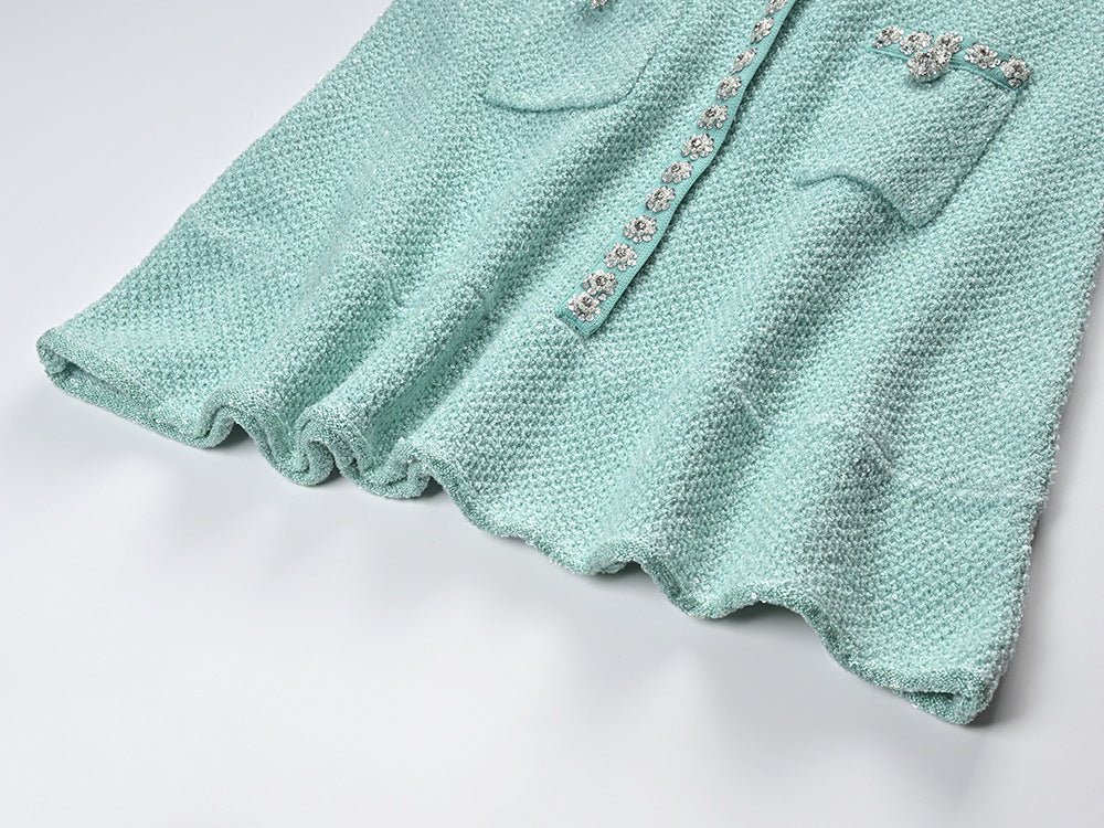Luisa Dress - Tailored Fit With Flared Skirt - Classic and Sophisticated Style - Textured Fabric - Decorative Buttons
