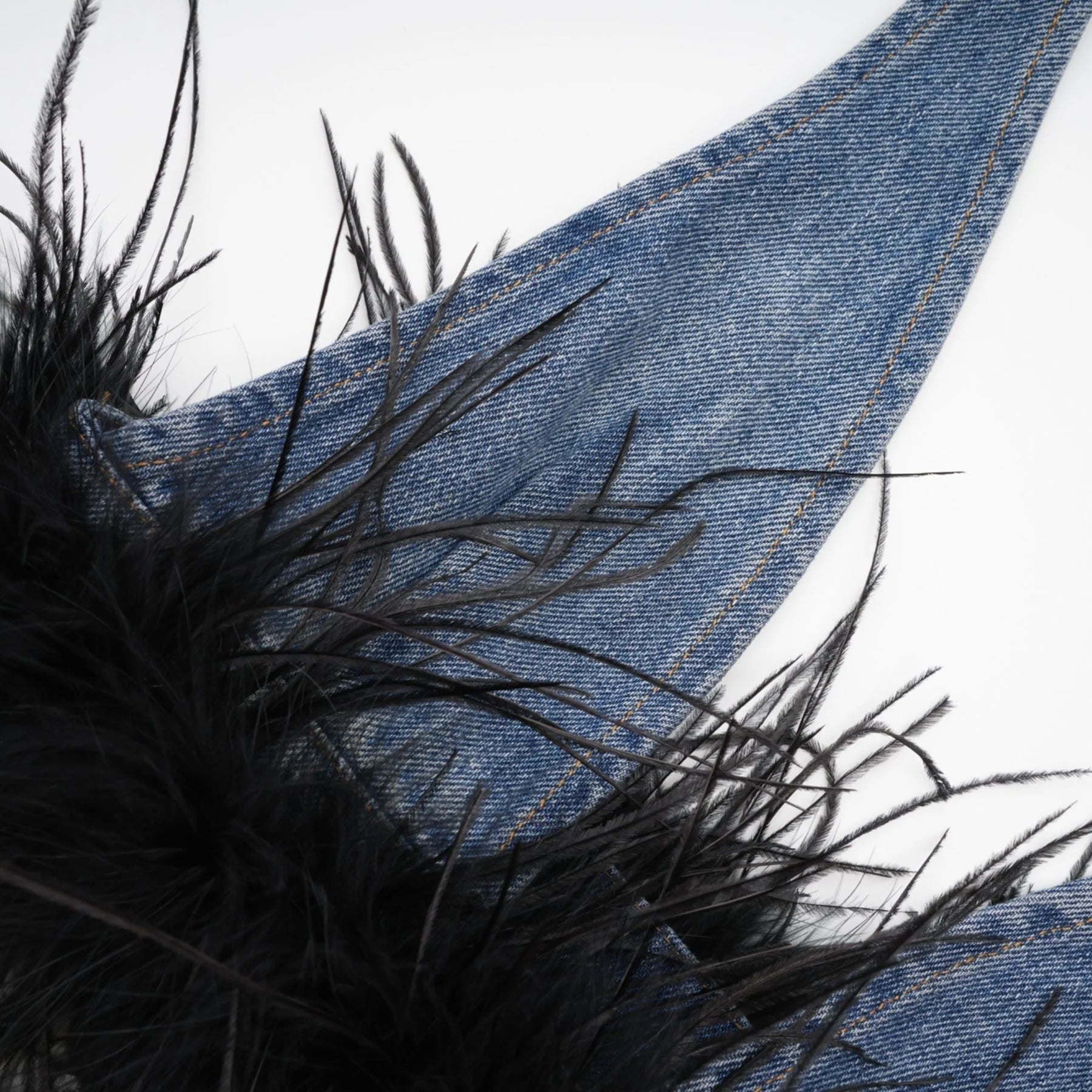 Luna Feather - Trimmed Cropped Top and Denim Skirt Set
