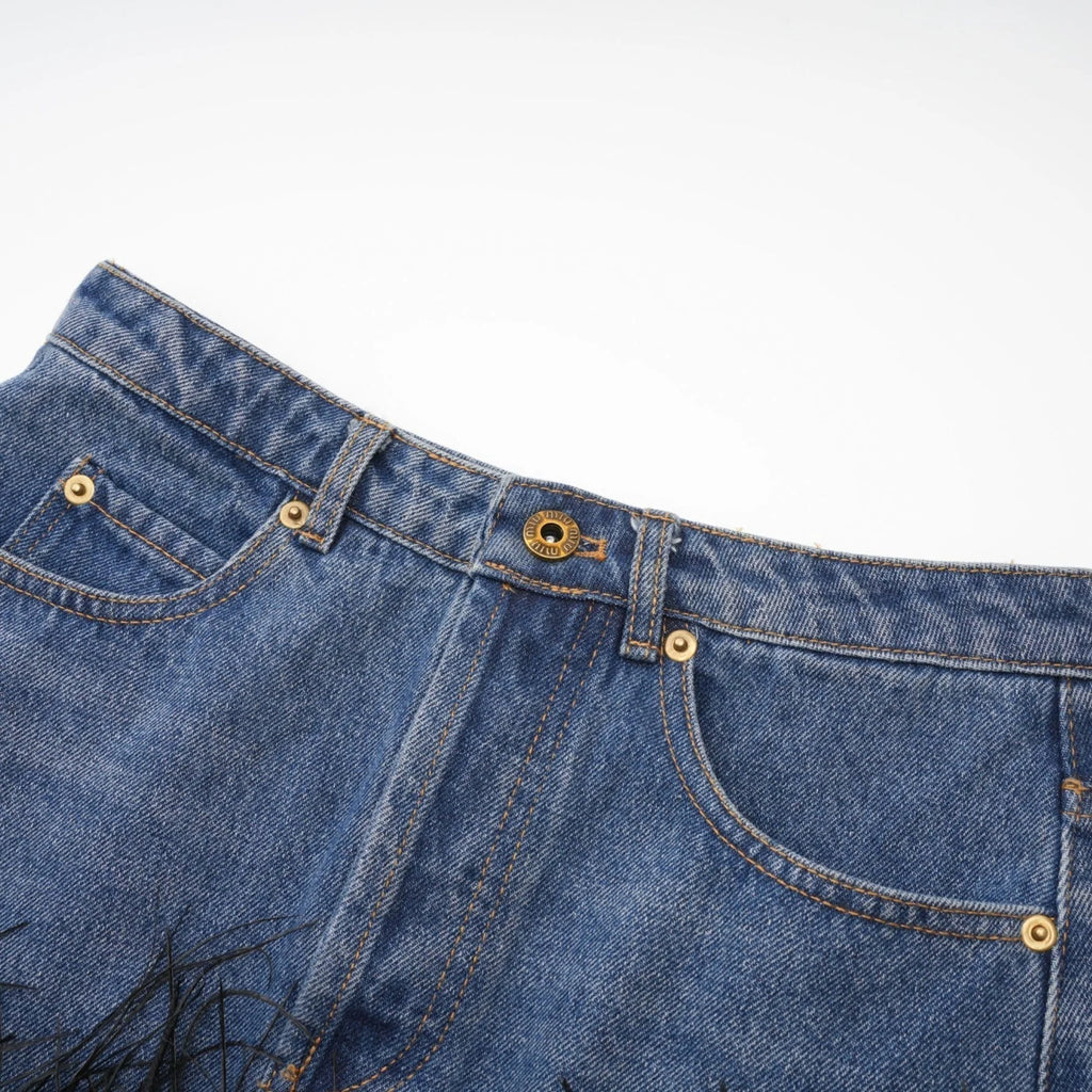 Luna Feather - Trimmed Cropped Top and Denim Skirt Set
