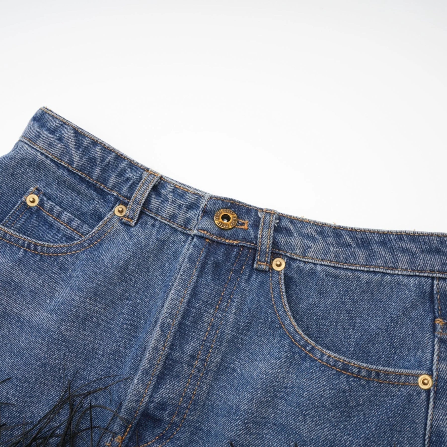 Luna Feather - Trimmed Cropped Top and Denim Skirt Set
