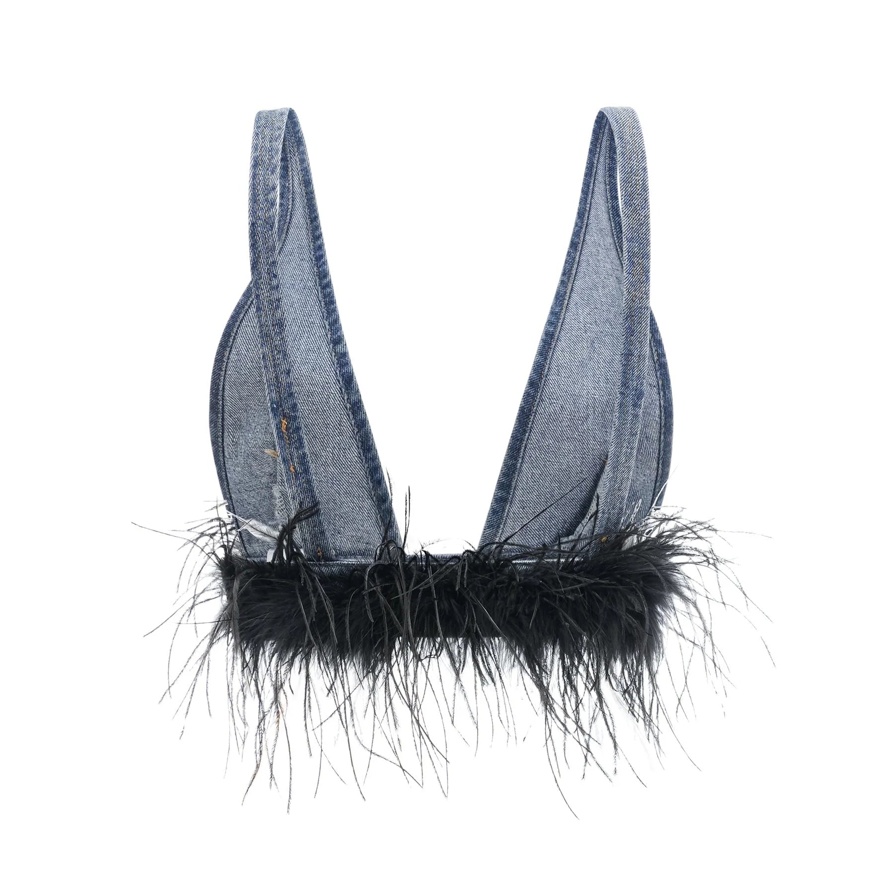 Luna Feather - Trimmed Cropped Top and Denim Skirt Set