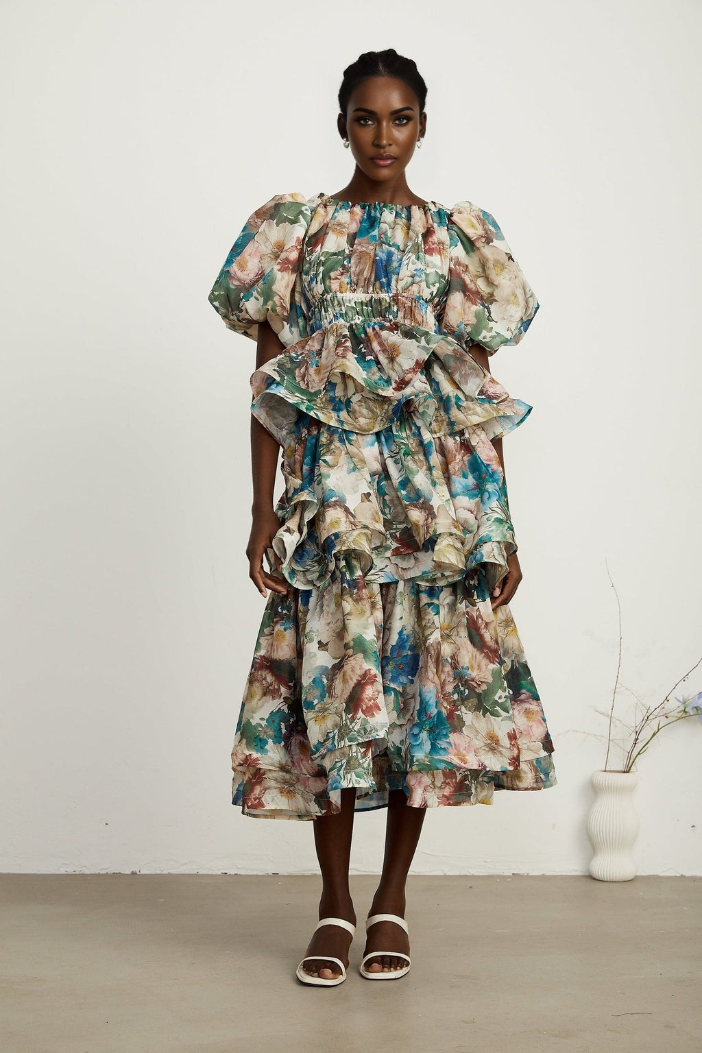 Lylah Floral Tiered Midi Dress