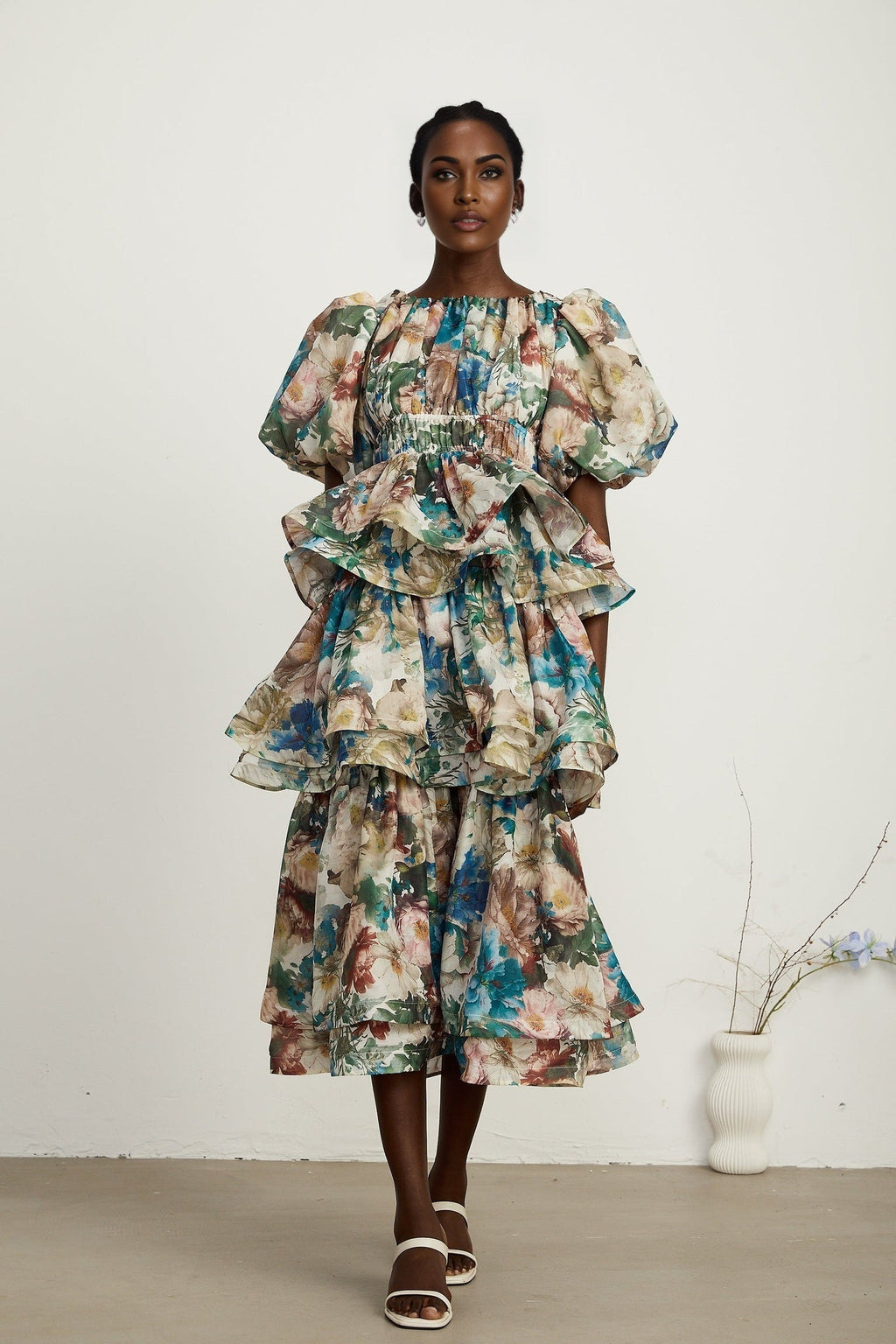 Lylah Floral Tiered Midi Dress