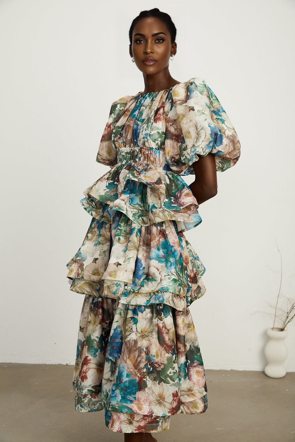 Lylah Floral Tiered Midi Dress