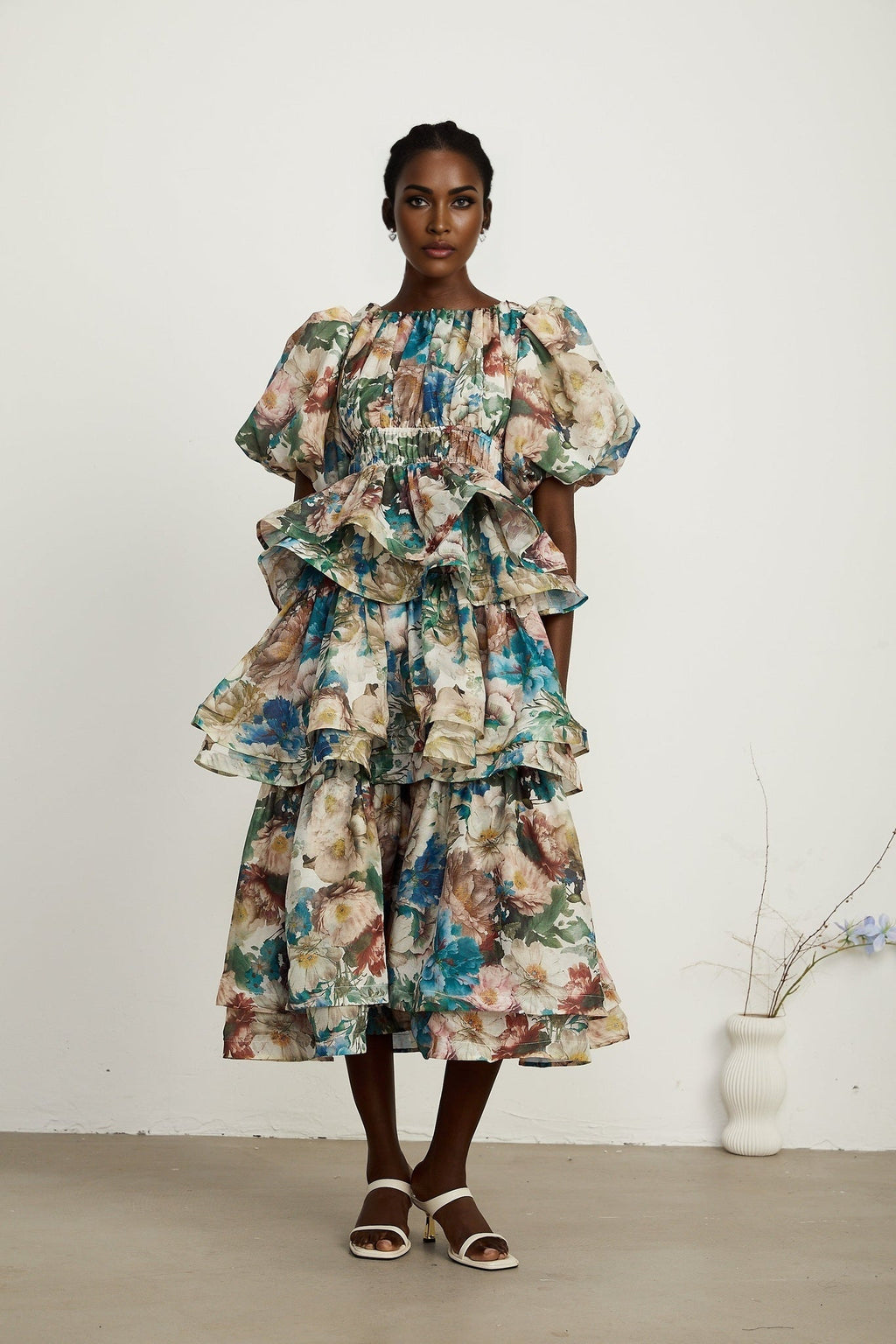 Lylah Floral Tiered Midi Dress