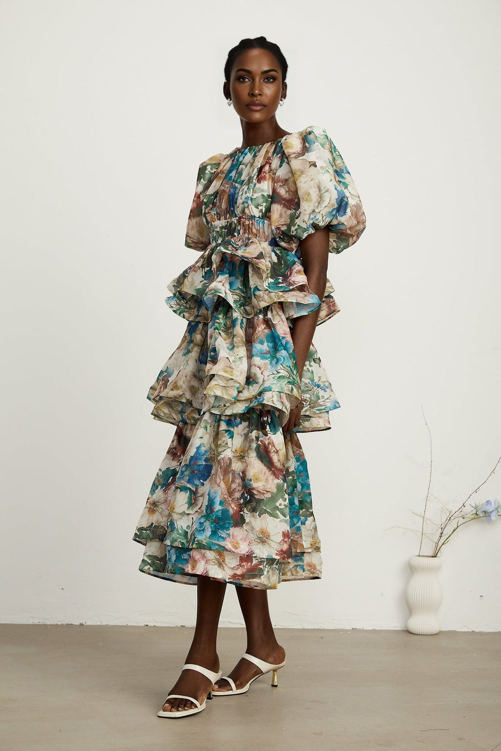 Lylah Floral Tiered Midi Dress