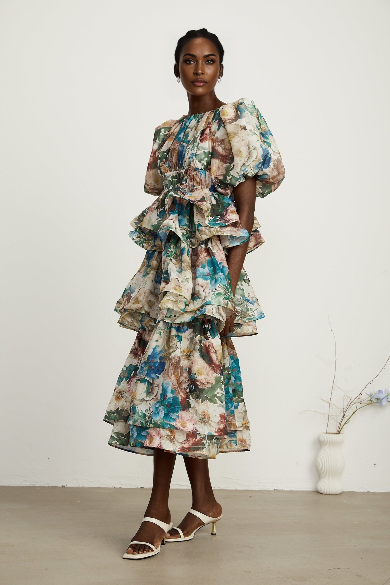 Lylah Floral Tiered Midi Dress