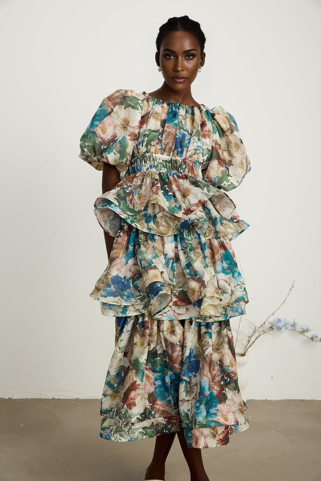 Lylah Floral Tiered Midi Dress