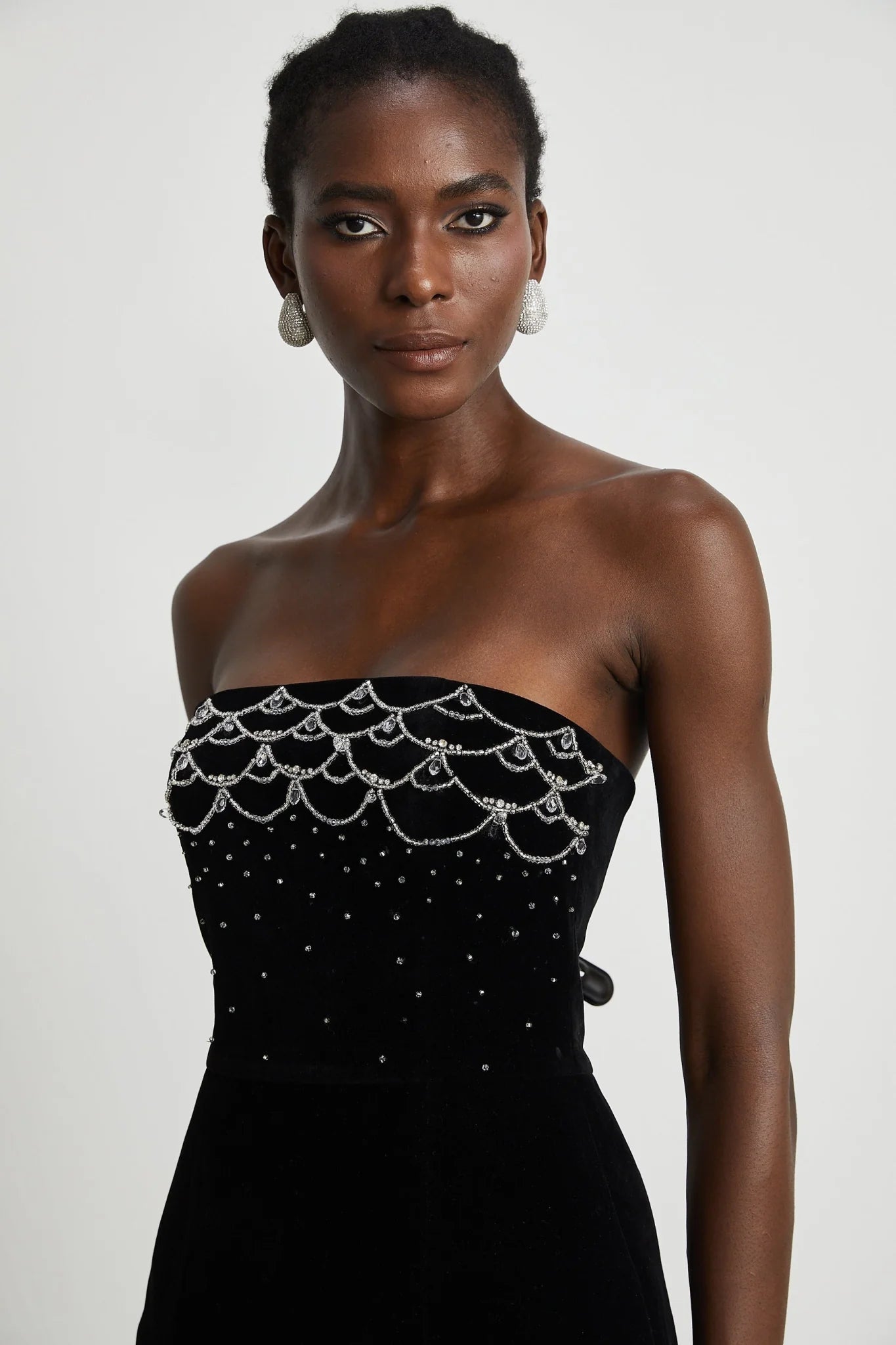 Lylah Mini Dress Black Velvet Offthe Shoulder Crystal Embellished