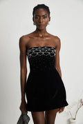 Lylah Mini Dress Black Velvet Offthe Shoulder Crystal Embellished