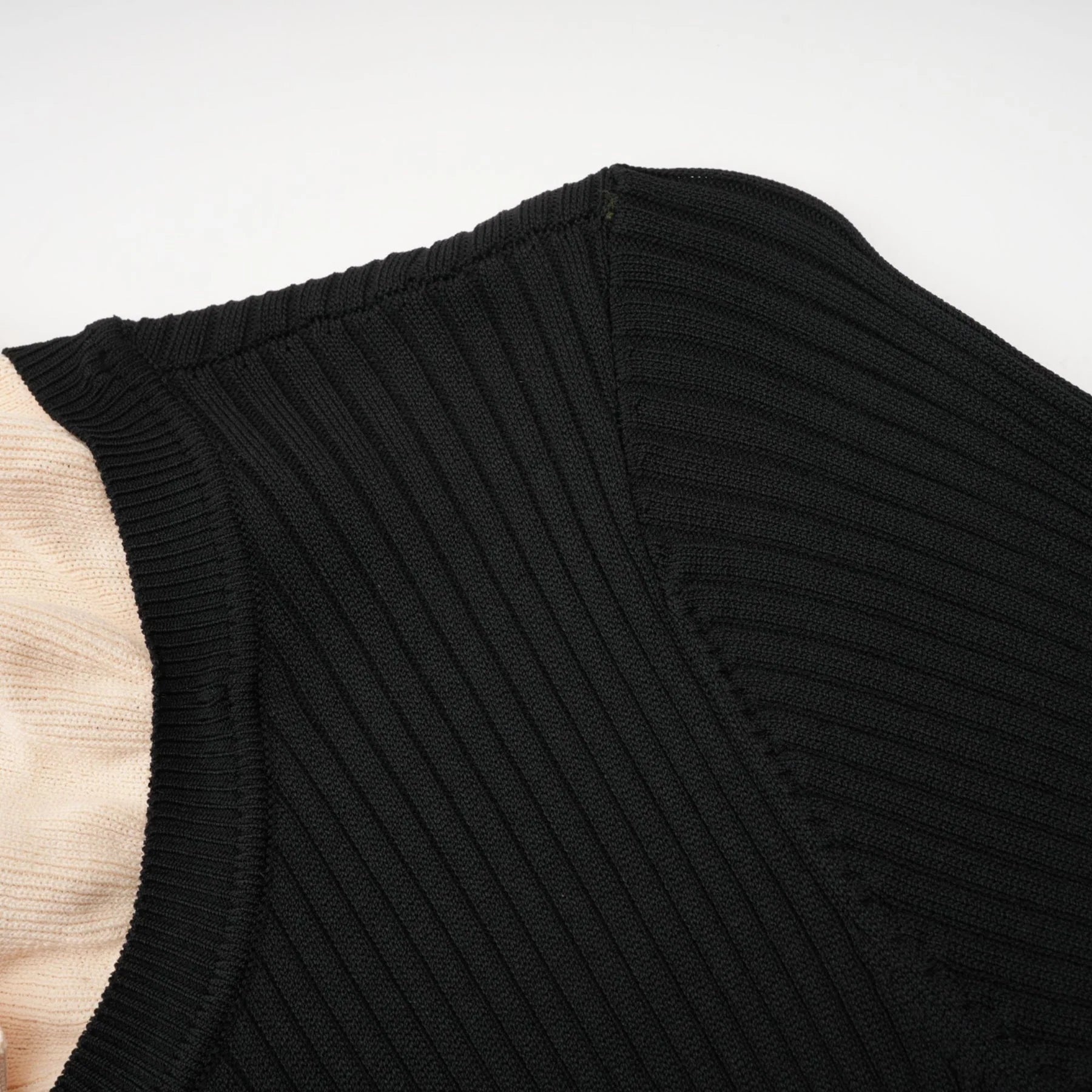 Mabel Midi Dress Black Knit Ruffled Neck Pockets ALine