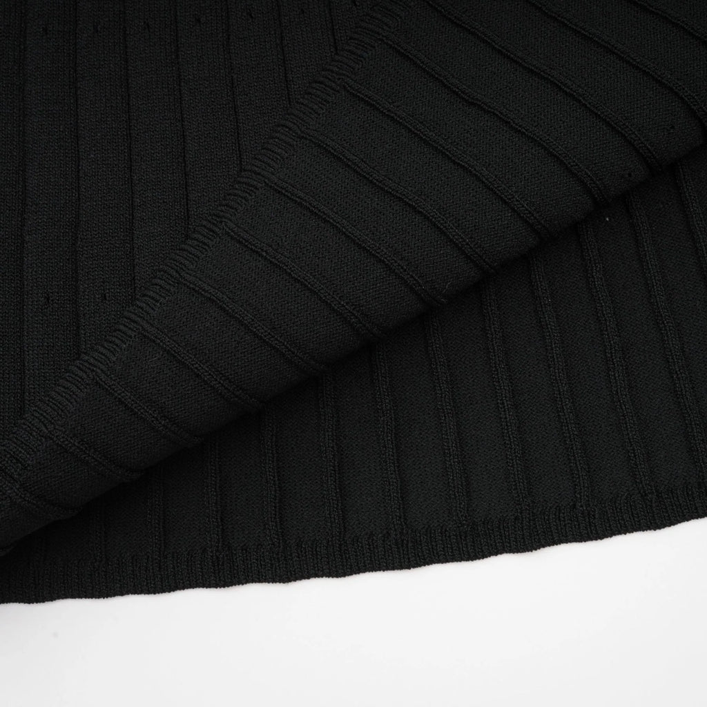 Mabel Midi Dress Black Knit Ruffled Neck Pockets ALine