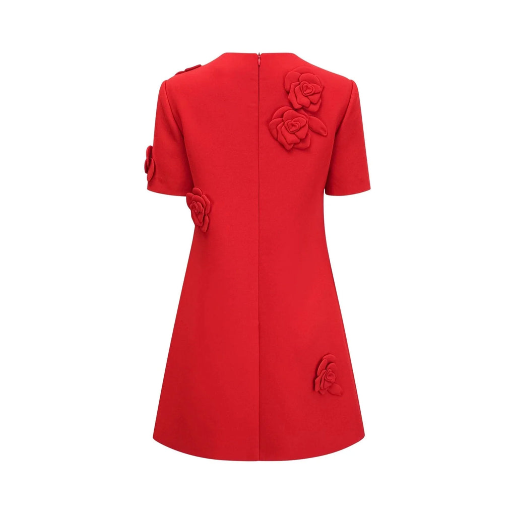 Mackenzie Mini Dress Red Floral Appliqu Short Sleeve Thigh Length