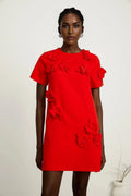 Mackenzie Mini Dress Red Floral Appliqu Short Sleeve Thigh Length