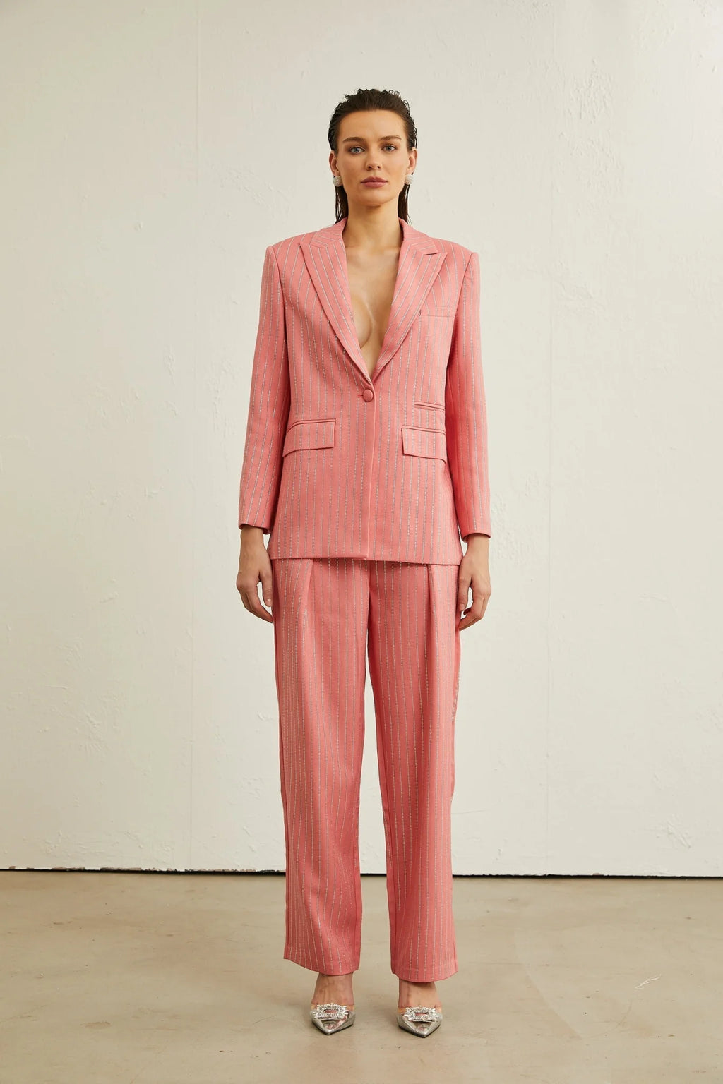 Macy Jacket & Trousers in Vertical Stripe Pattern
