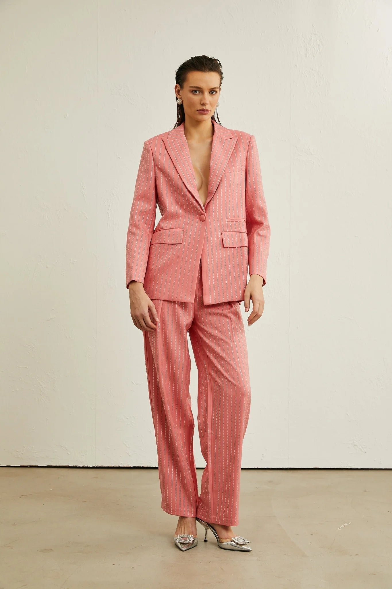 Macy Jacket & Trousers in Vertical Stripe Pattern