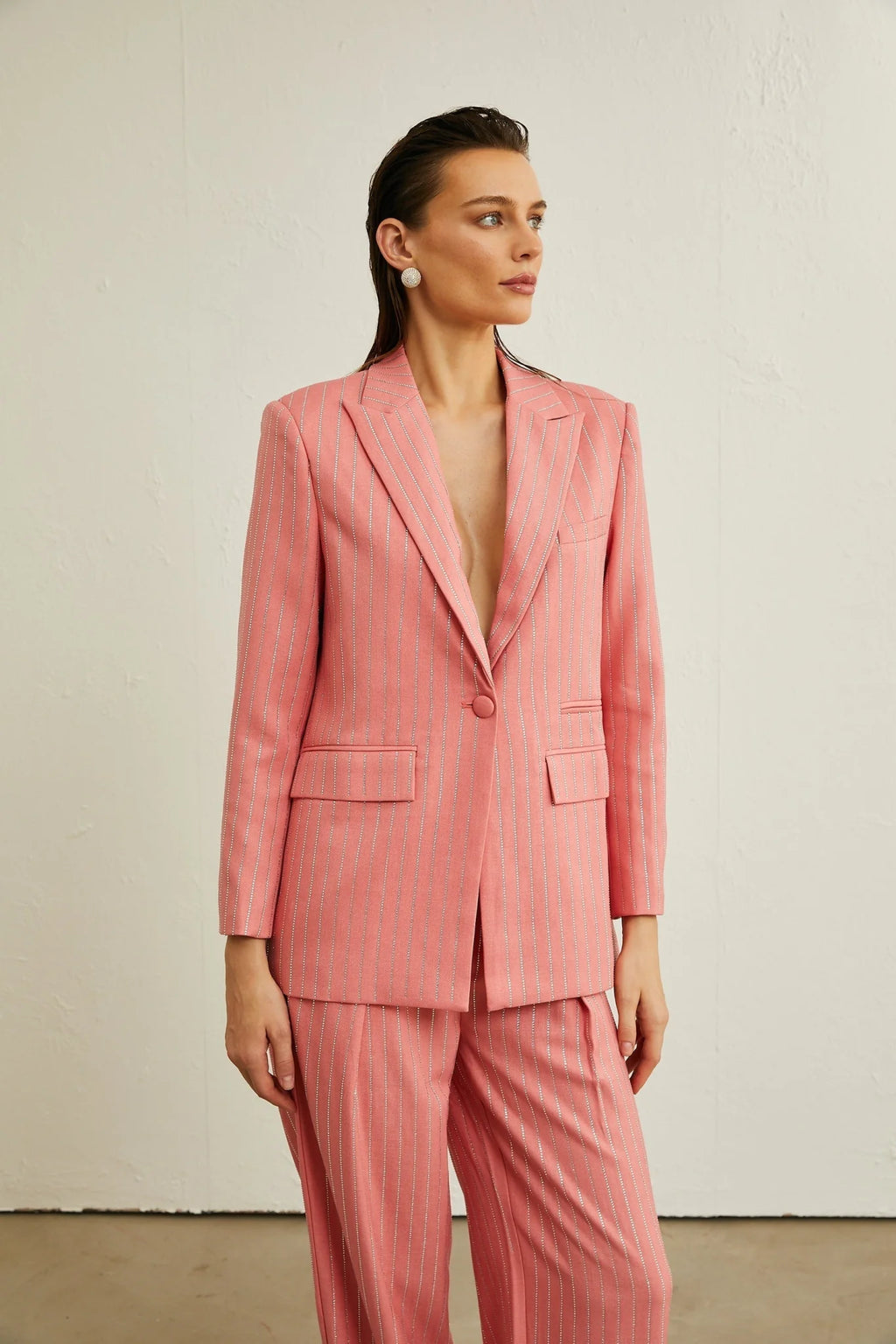 Macy Jacket & Trousers in Vertical Stripe Pattern