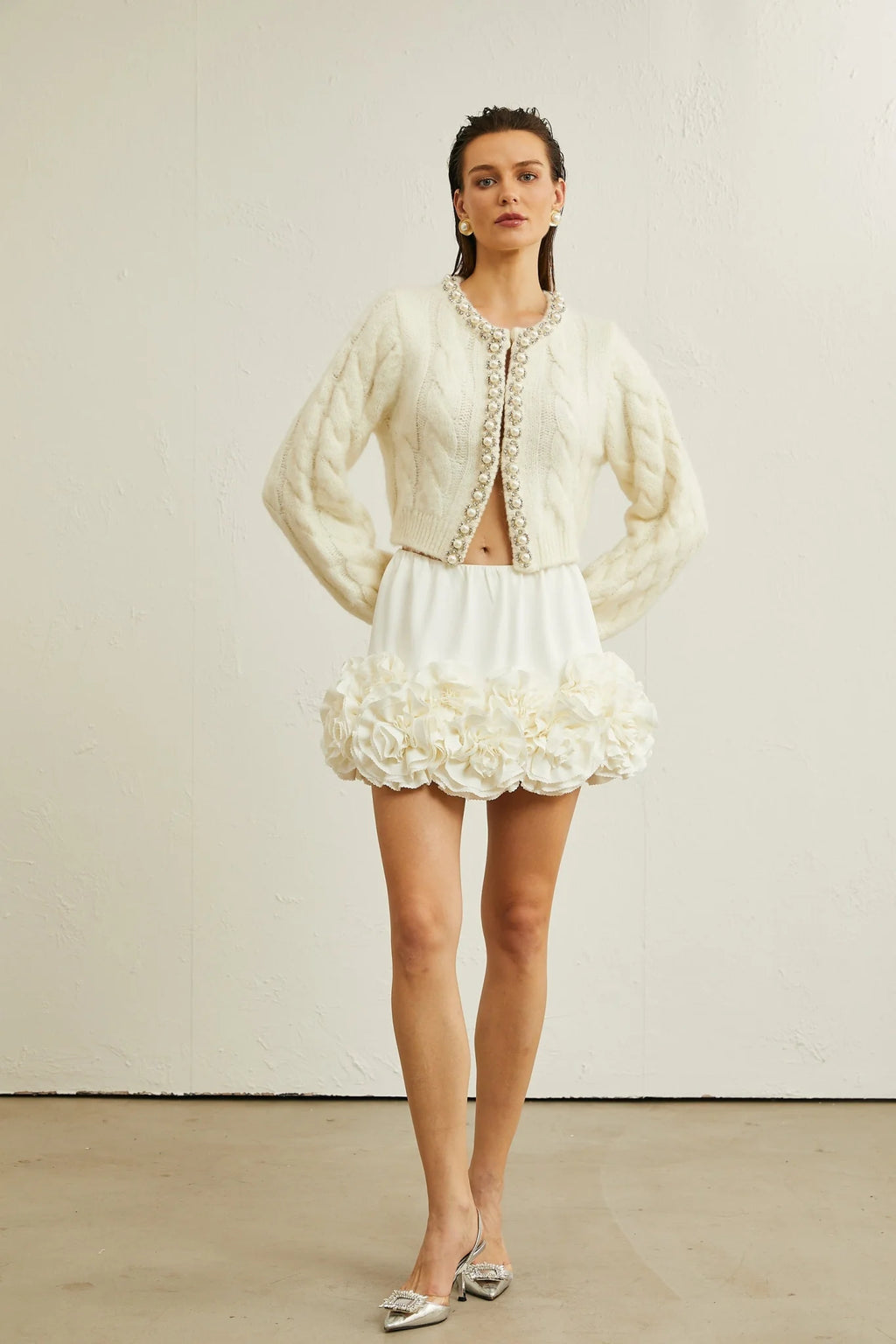 Macy Jacket White Faux Pearl Knit