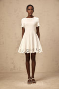 Macy Mini Dress Jacquard Cut Out Scallop Hem White