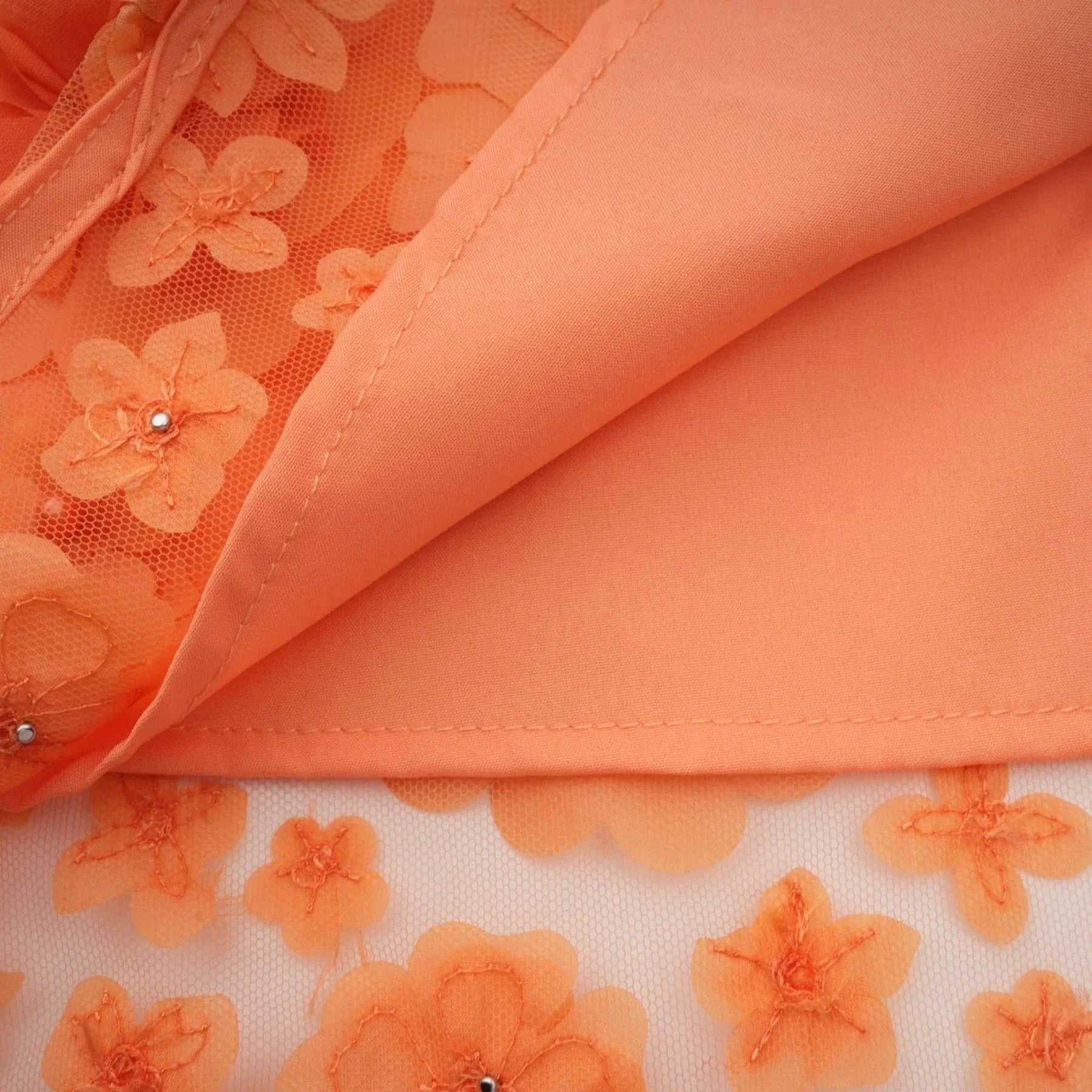 Macy Mini Dress Orange 3D Petal Bead Embellished Keyhole Mini - Length