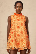 Macy Mini Dress Orange 3D Petal Bead Embellished Keyhole Mini - Length