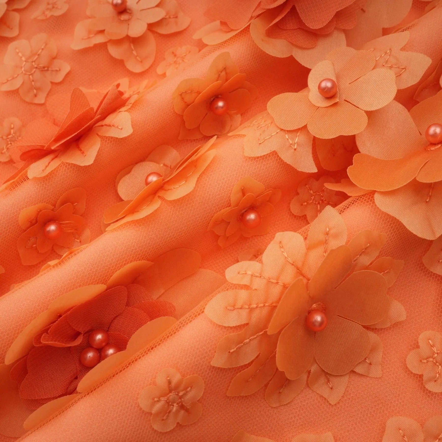 Macy Mini Dress Orange 3D Petal Bead Embellished Keyhole Mini - Length