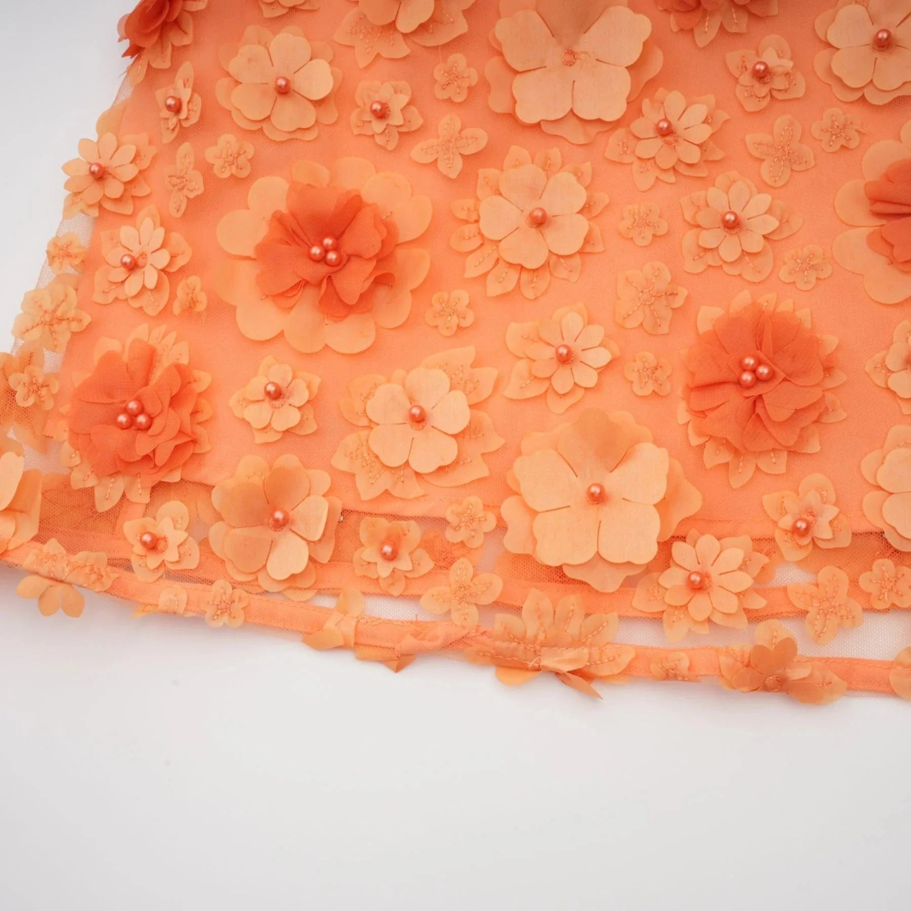 Macy Mini Dress Orange 3D Petal Bead Embellished Keyhole Mini - Length