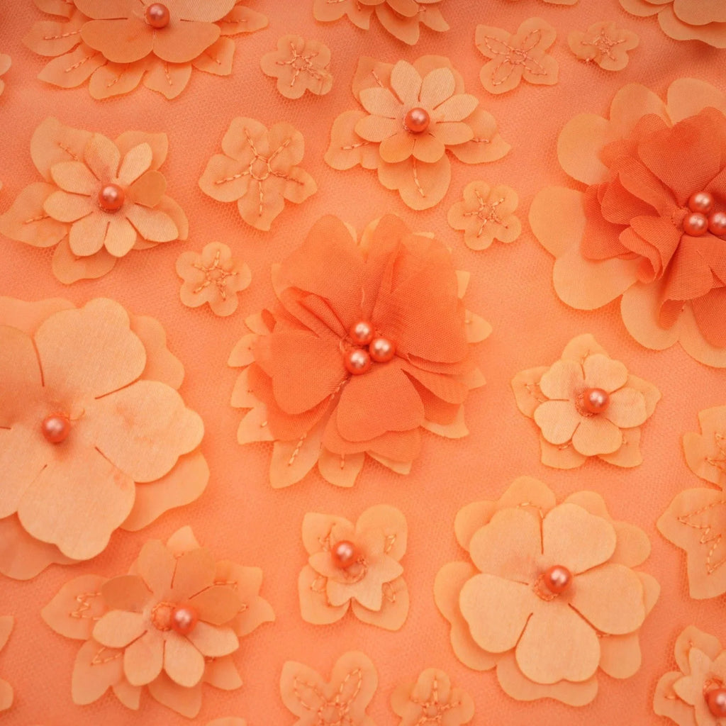 Macy Mini Dress Orange 3D Petal Bead Embellished Keyhole Mini - Length