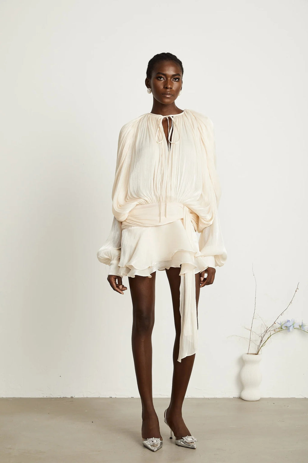 Macy Mini Dress with Twist Design and Ruffled Hem